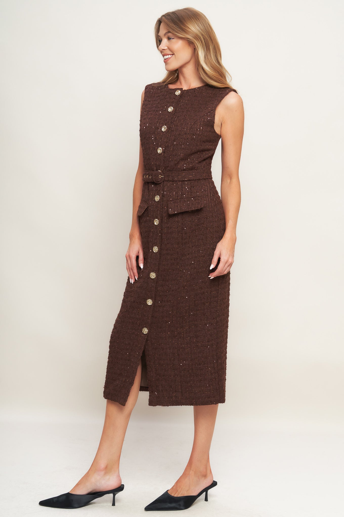 LOVELY HERITAGE TWEED MIDI DRESS Flying Tomato